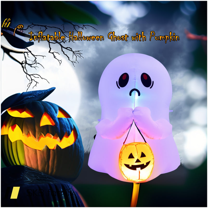 4 Feet Halloween Inflatable Ghost Holding Pumpkin Decor With Led Lights 240615-230950