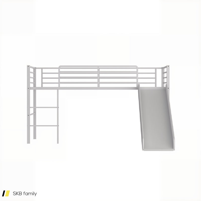 Twin Metal Loft Bed With Slide Safety Guardrails And Built-In Ladder 240615-230951