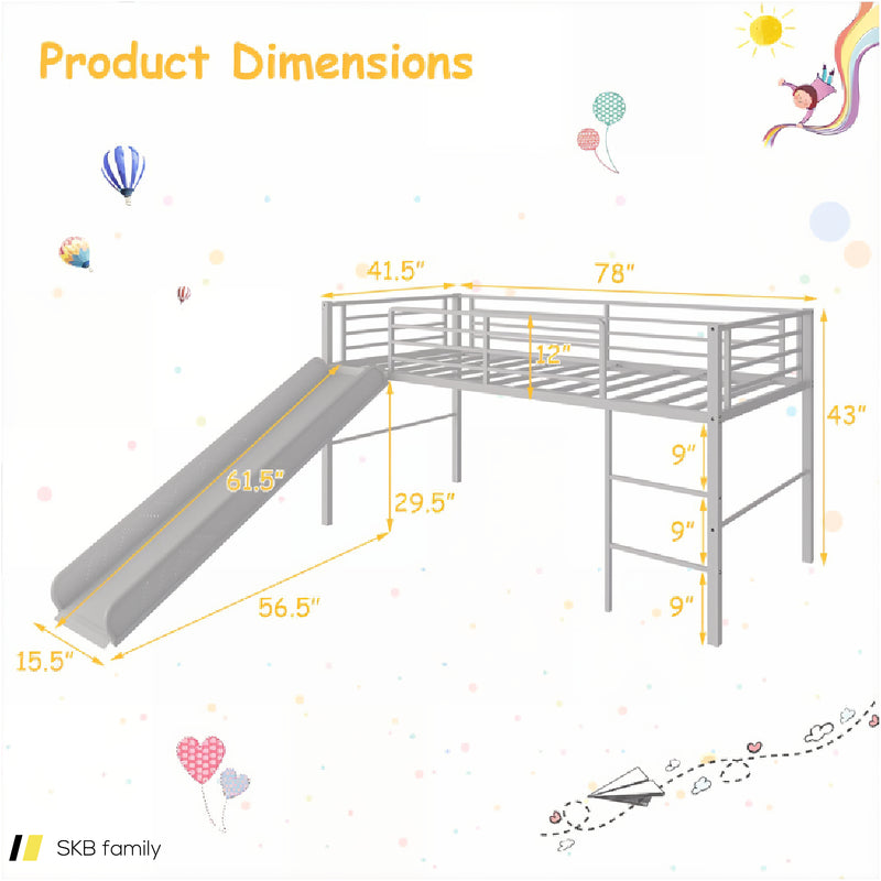 Twin Metal Loft Bed With Slide Safety Guardrails And Built-In Ladder 240615-230951