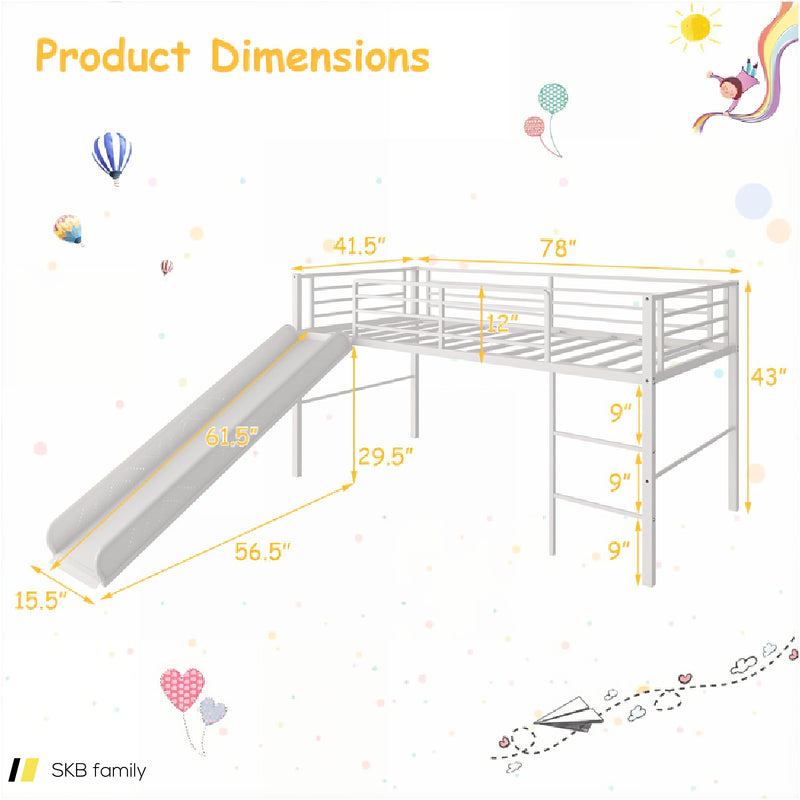 Twin Metal Loft Bed With Slide Safety Guardrails And Built-In Ladder 240615-230951