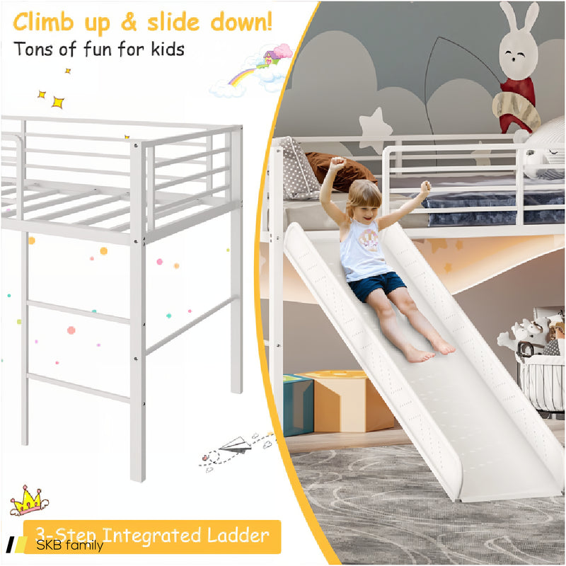 Twin Metal Loft Bed With Slide Safety Guardrails And Built-In Ladder 240615-230951