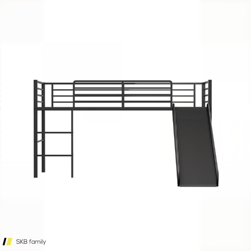 Twin Metal Loft Bed With Slide Safety Guardrails And Built-In Ladder 240615-230951