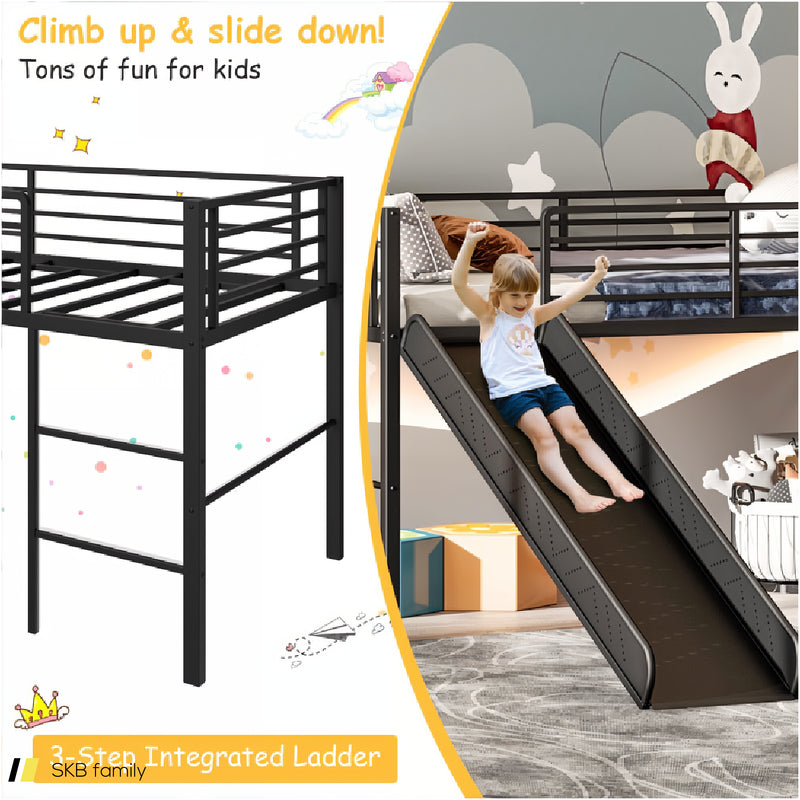 Twin Metal Loft Bed With Slide Safety Guardrails And Built-In Ladder 240615-230951