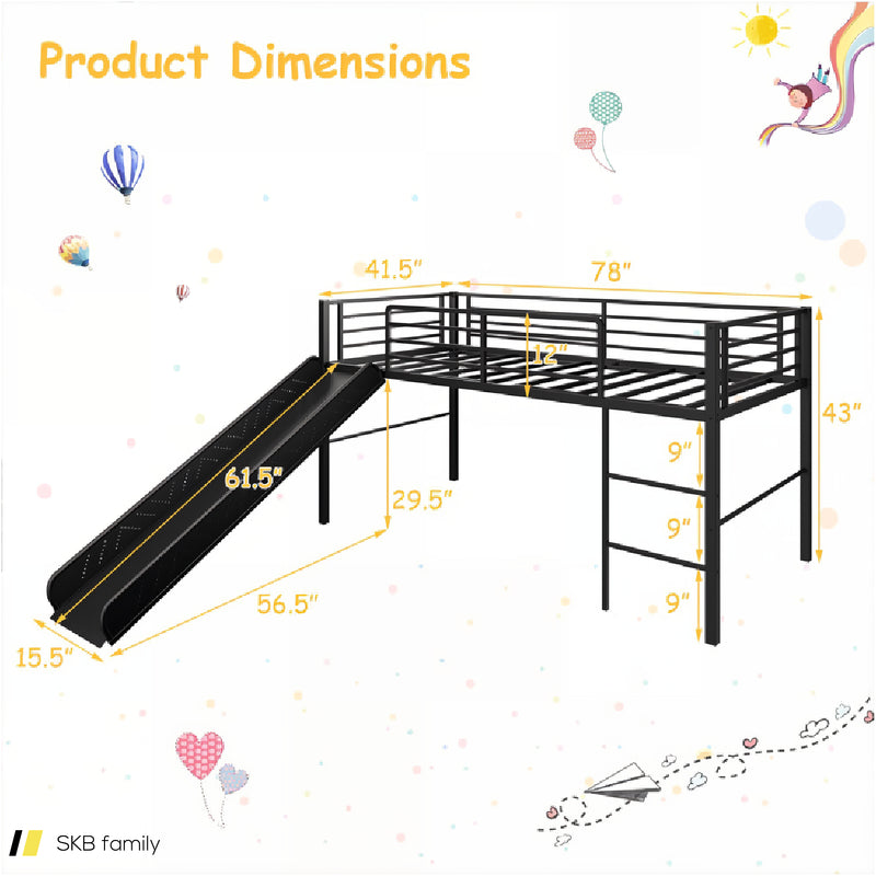 Twin Metal Loft Bed With Slide Safety Guardrails And Built-In Ladder 240615-230951