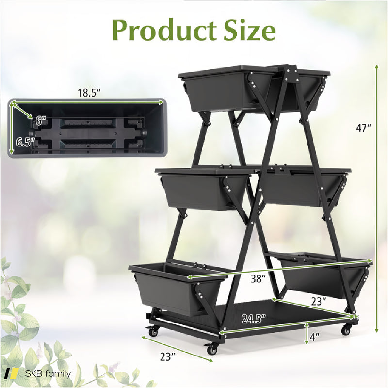 3-Tier Vertical Raised Garden Bed With 4 Wheels And 6 Container Boxes 240615-230952