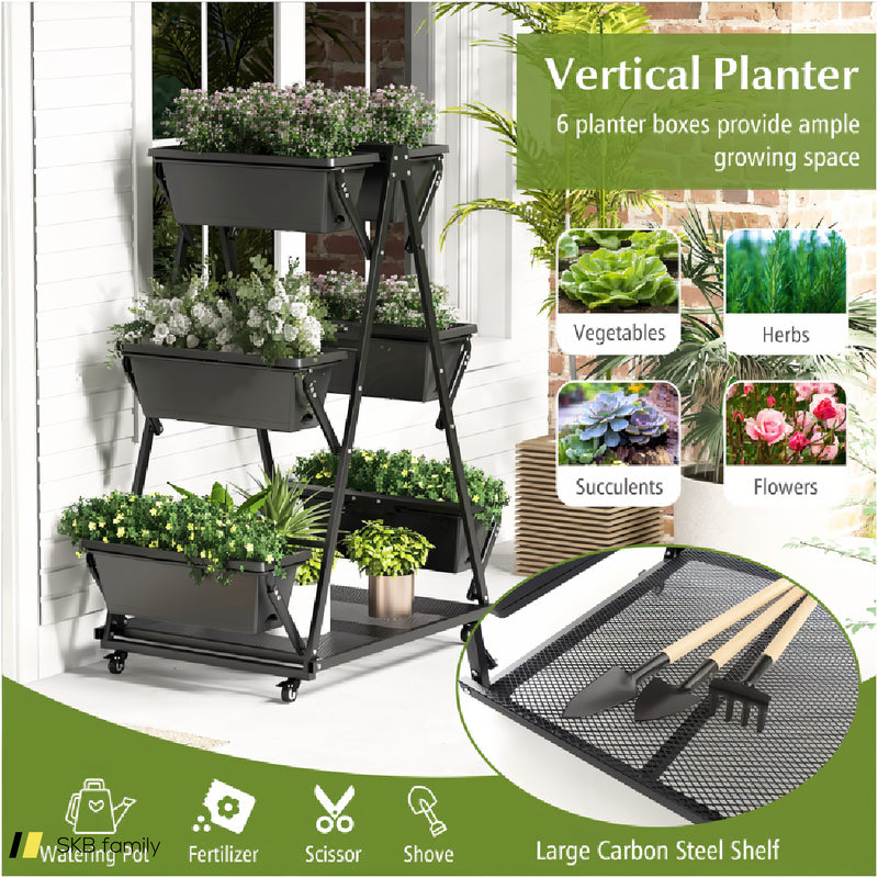 3-Tier Vertical Raised Garden Bed With 4 Wheels And 6 Container Boxes 240615-230952