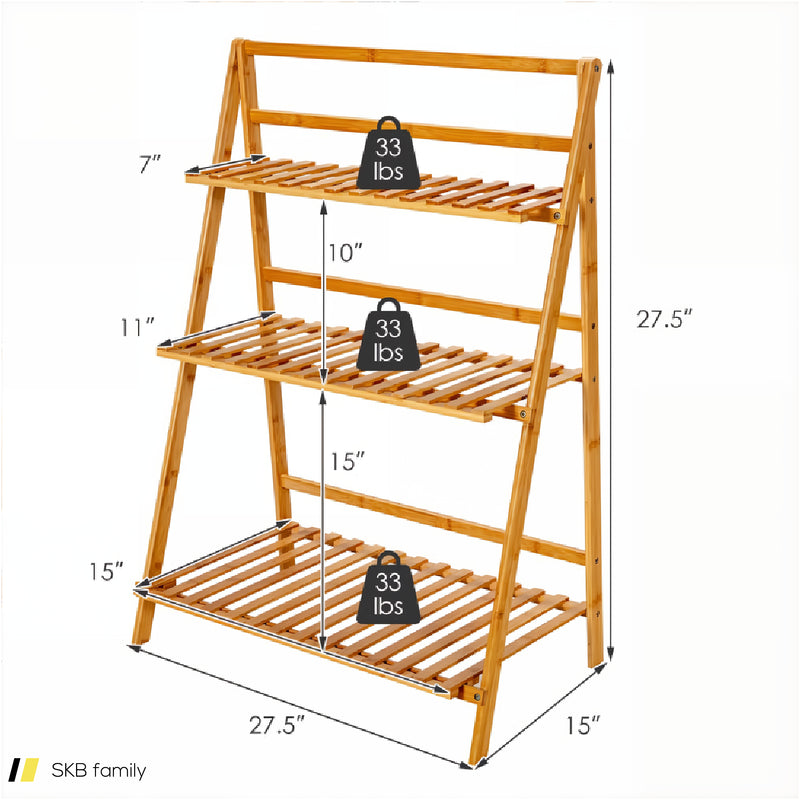 3-Tier Bamboo Foldable Plant Stand With Display Shelf Rack 240615-232695