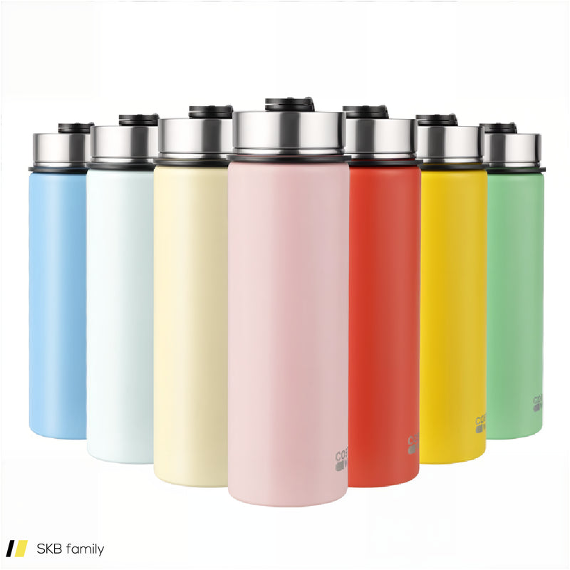 22 Oz Double-Walled Insulated Stainless Steel Water Bottle With 2 Lids And Straw-Beige 240615-232854