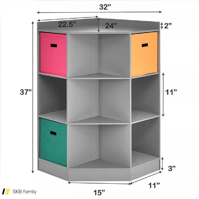 3-Tier Kids Storage Shelf Corner Cabinet With 3 Baskets 240615-232926