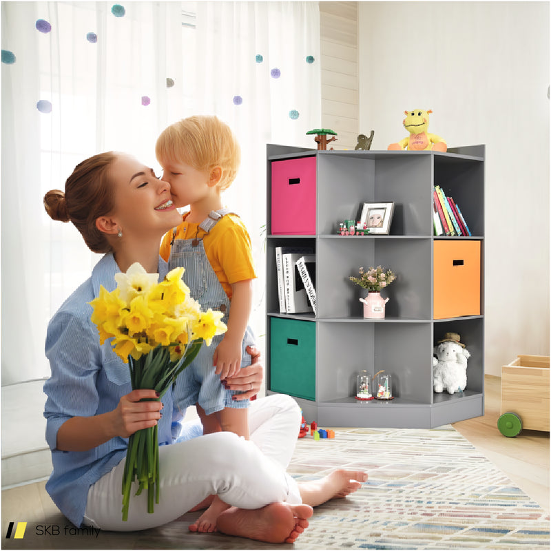 3-Tier Kids Storage Shelf Corner Cabinet With 3 Baskets 240615-232926