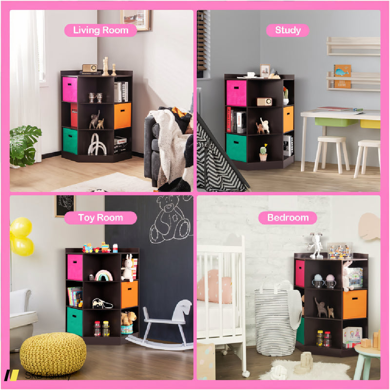 3-Tier Kids Storage Shelf Corner Cabinet With 3 Baskets 240615-232926