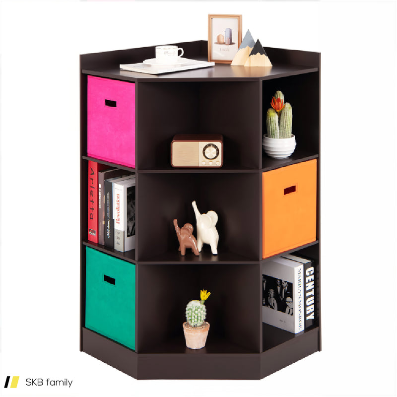 3-Tier Kids Storage Shelf Corner Cabinet With 3 Baskets 240615-232926