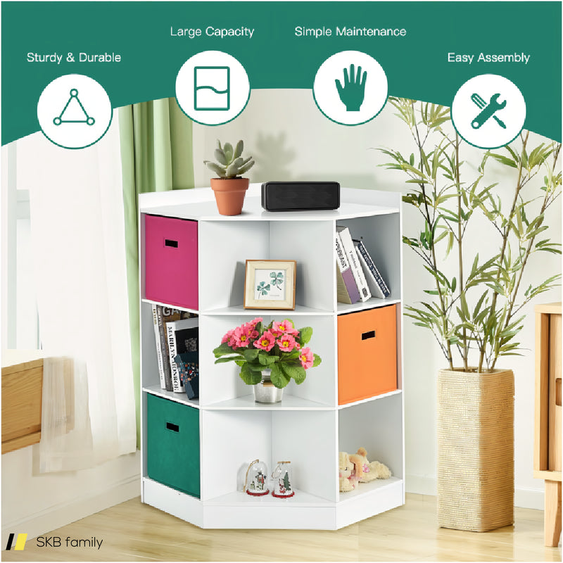 3-Tier Kids Storage Shelf Corner Cabinet With 3 Baskets 240615-232926