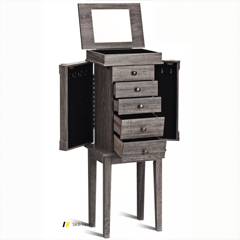 Standing Jewelry Cabinet With 5 Drawers And Top Flip Mirror 240115-214200