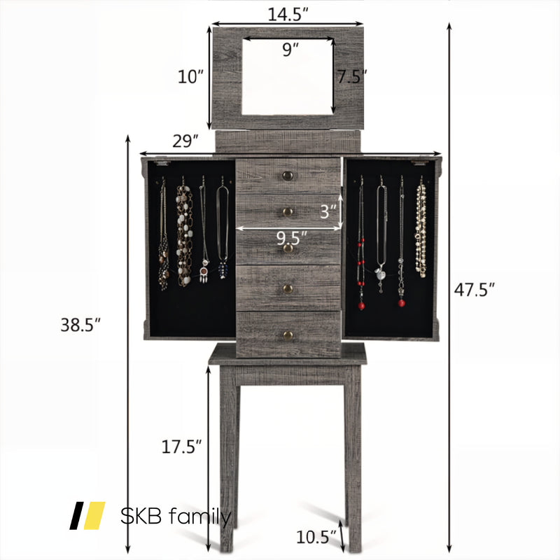 Standing Jewelry Cabinet With 5 Drawers And Top Flip Mirror 240115-214200