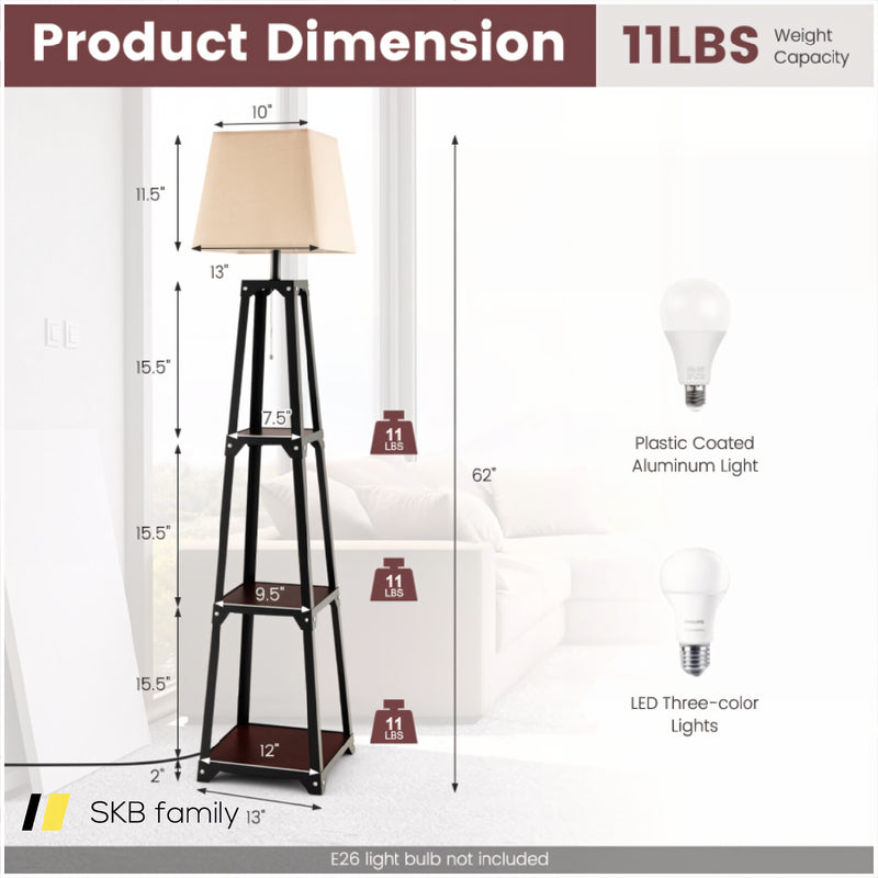 Trapezoidal Designed Floor Lamp With 3 Tiered Storage Shelf 240115-214323