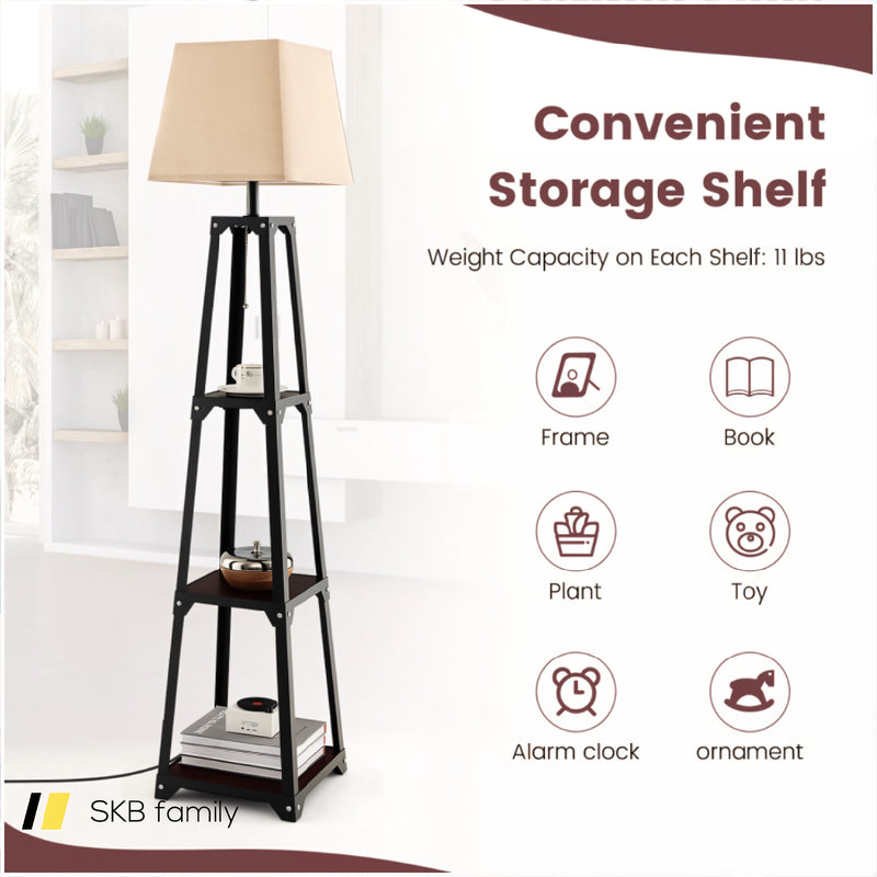 Trapezoidal Designed Floor Lamp With 3 Tiered Storage Shelf 240115-214323