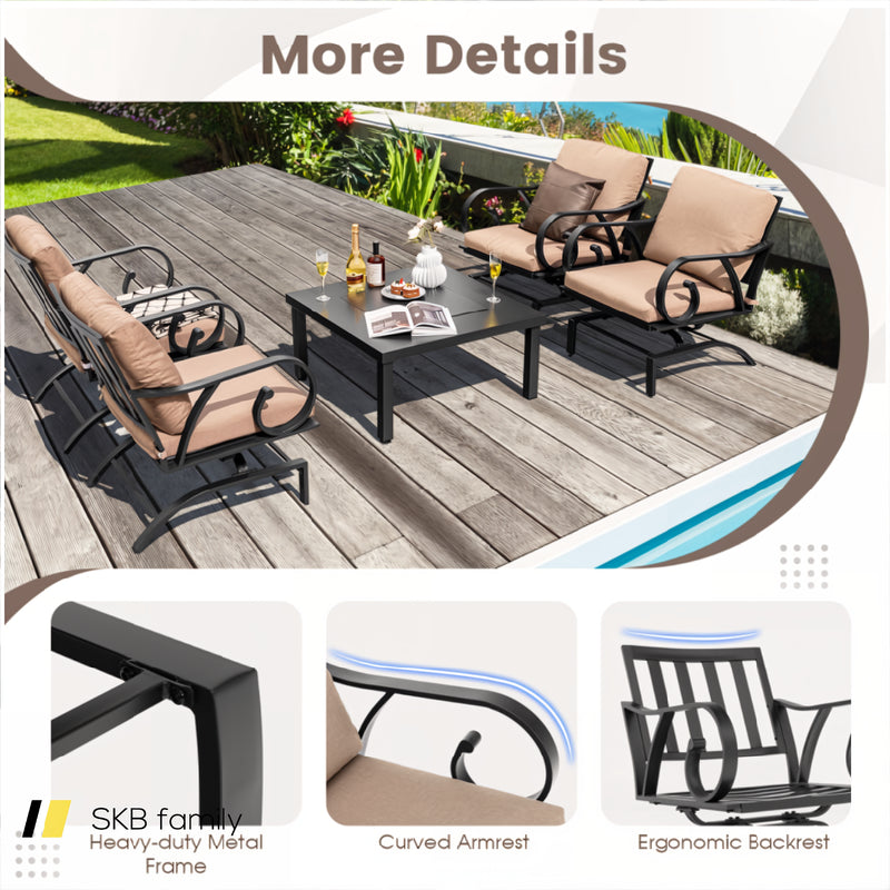 5 Pieces Patio Rocking Chairs And 4-In-1 Fire Pit Table With Fire Poker 240115-214333