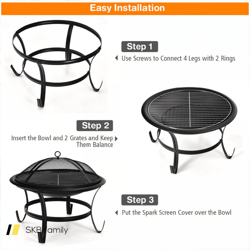 22 Inch Steel Outdoor Fire Pit Bowl With Wood Grate 240115-214529