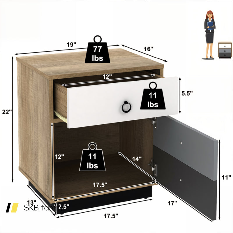 Nightstand With Drawer And Storage Cabinet Wooden Sofa Side Table End Table 240115-214553