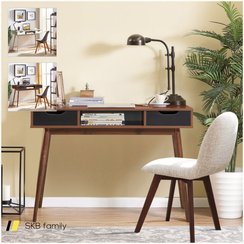 Stylish Computer Desk Workstation With 2 Drawers And Solid Wood Legs 240115-214554