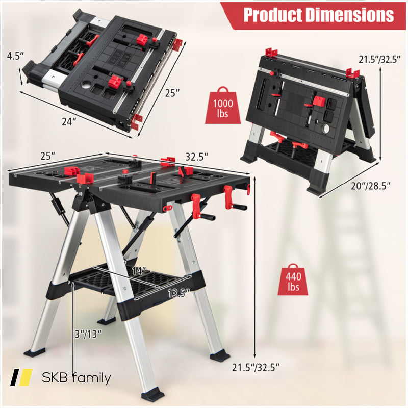 Portable Folding Workbench With Adjustable Height For Garage Home 240115-214602