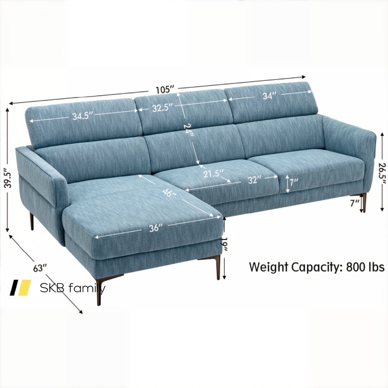 105 Inch L-Shaped Sofa Couch With 3 Adjustable Headrests 240115-214609