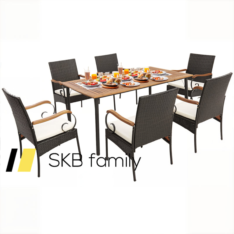 7 Pieces Patio Wicker Dining Set With Detachable Cushion And Umbrella Hole 240115-214644