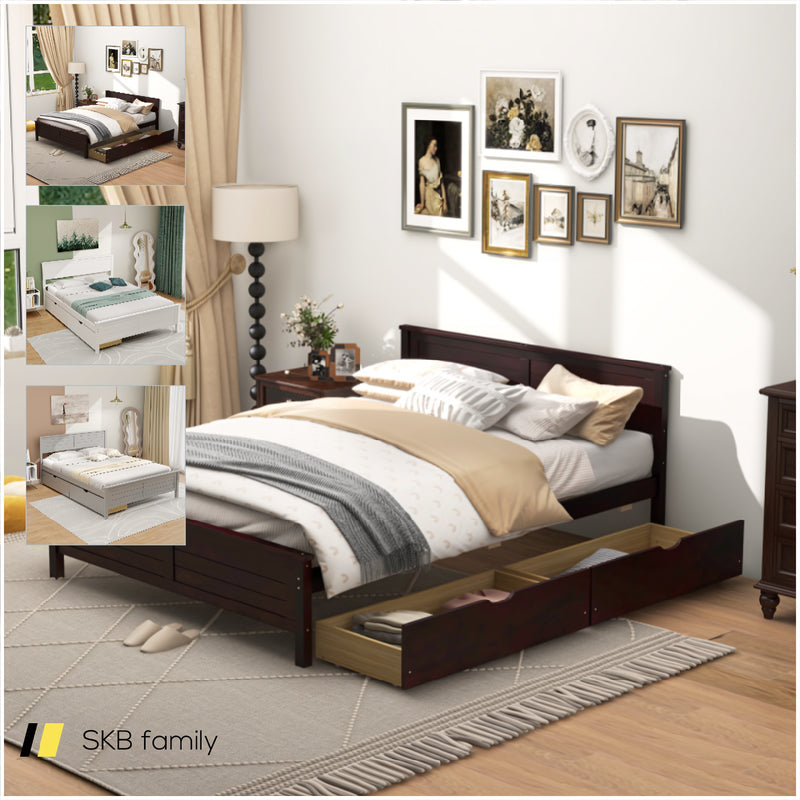 Full Size Bed Frame With Storage Drawers And Solid Wood Headboard 240115-214703