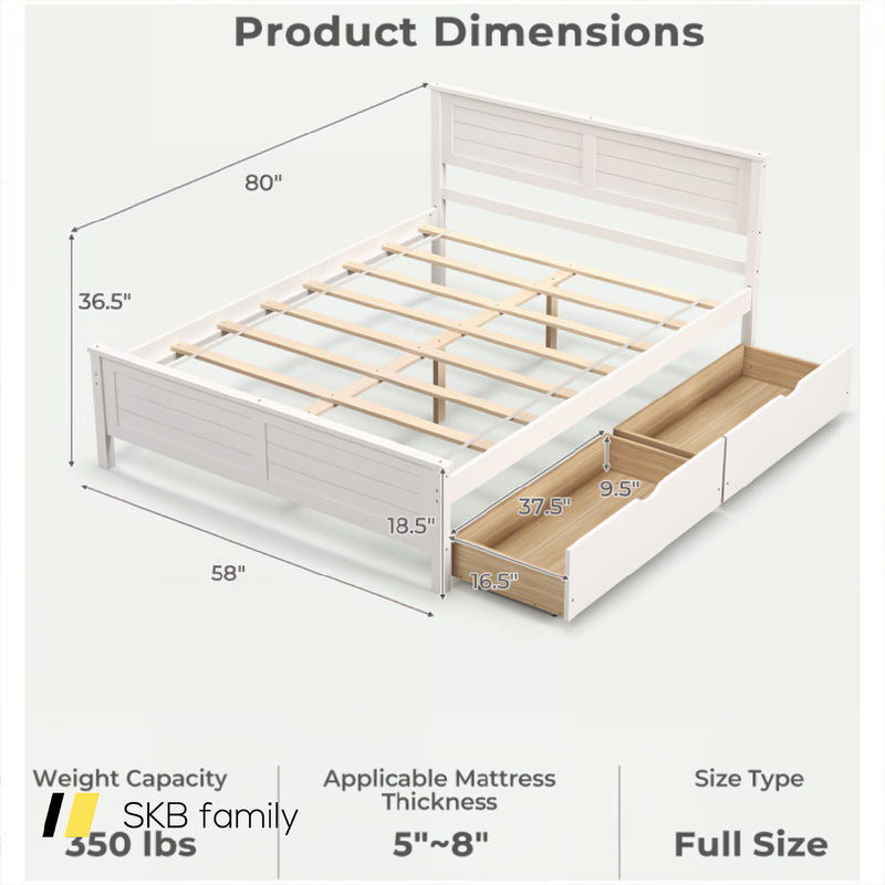 Full Size Bed Frame With Storage Drawers And Solid Wood Headboard 240115-214703