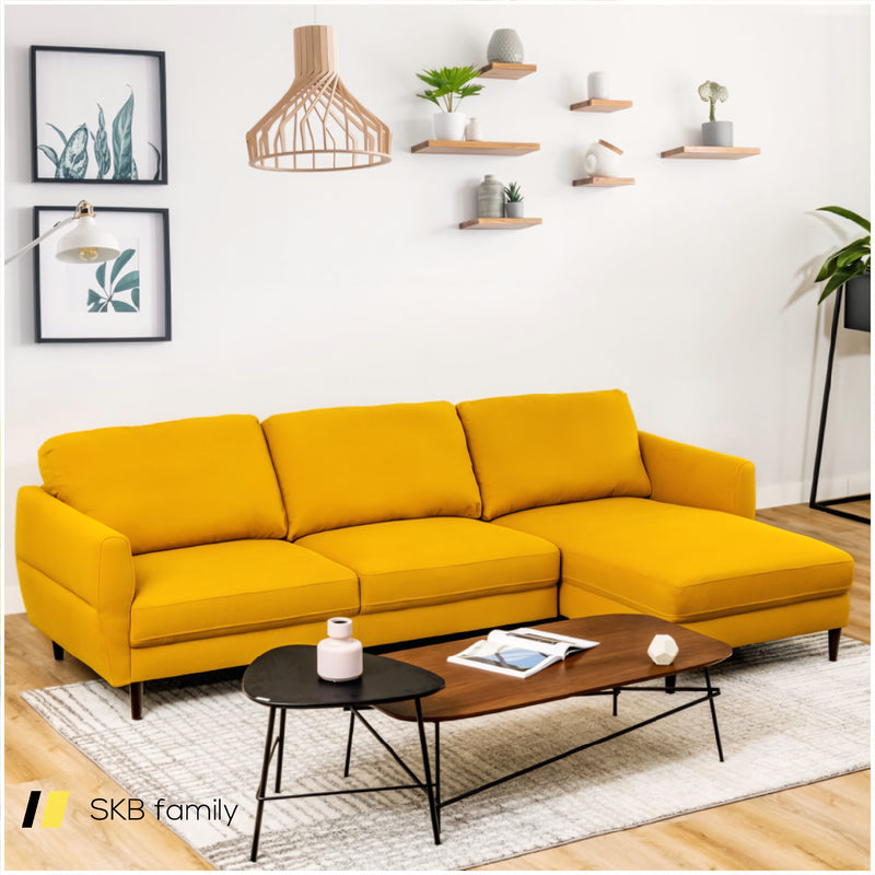 L-Shaped Fabric Sectional Sofa With Chaise Lounge And Solid Wood Legs 240115-214741