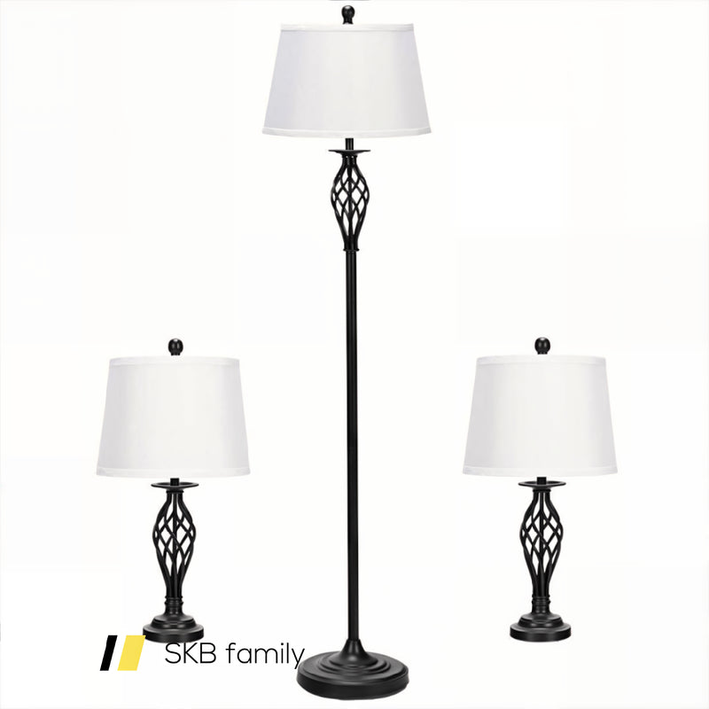 2 Table Lamps 1 Floor Lamp Set With Fabric Shades 240115-214793