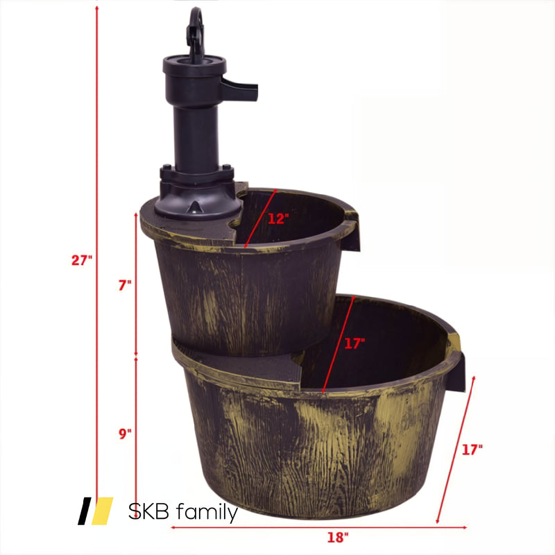 2 Tiers Outdoor Barrel Waterfall Fountain With Pump 240115-215032