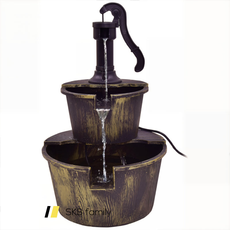 2 Tiers Outdoor Barrel Waterfall Fountain With Pump 240115-215032