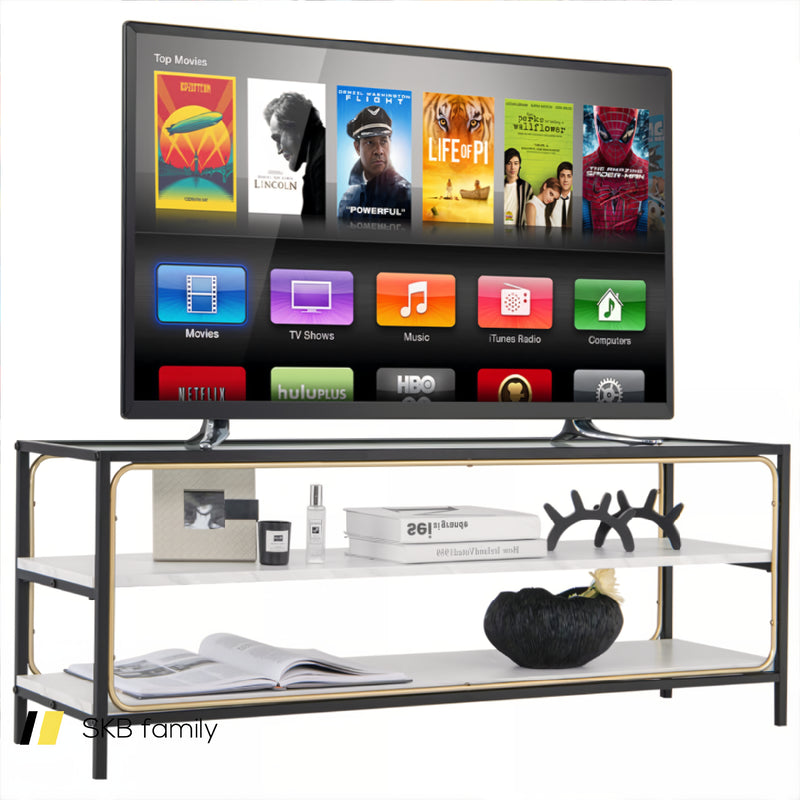 3-Tier Tv Stand For Tvs Up To 50 Inch With Tempered Glass Top 240115-215111