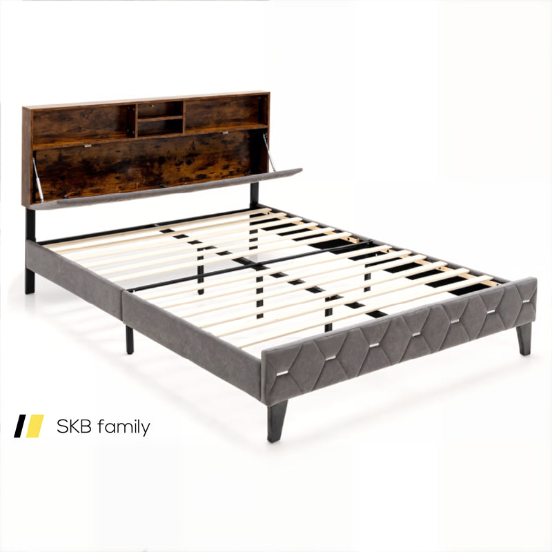 Full/Queen Size Upholstered Bed Frame With Storage Headboard 240115-215116