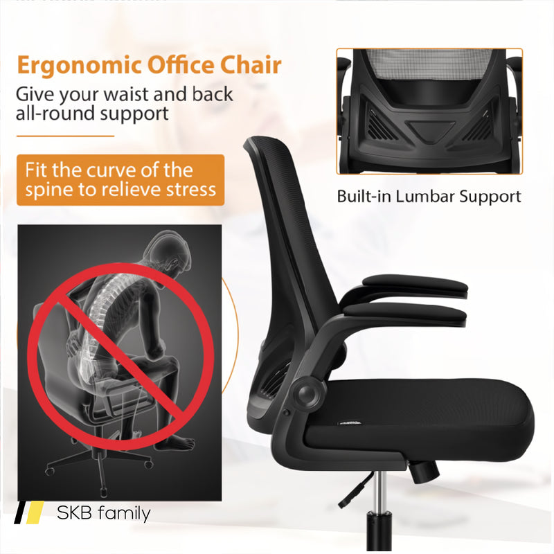 Swivel Mesh Office Chair With Foldable Backrest And Flip-Up Arms 240115-215128