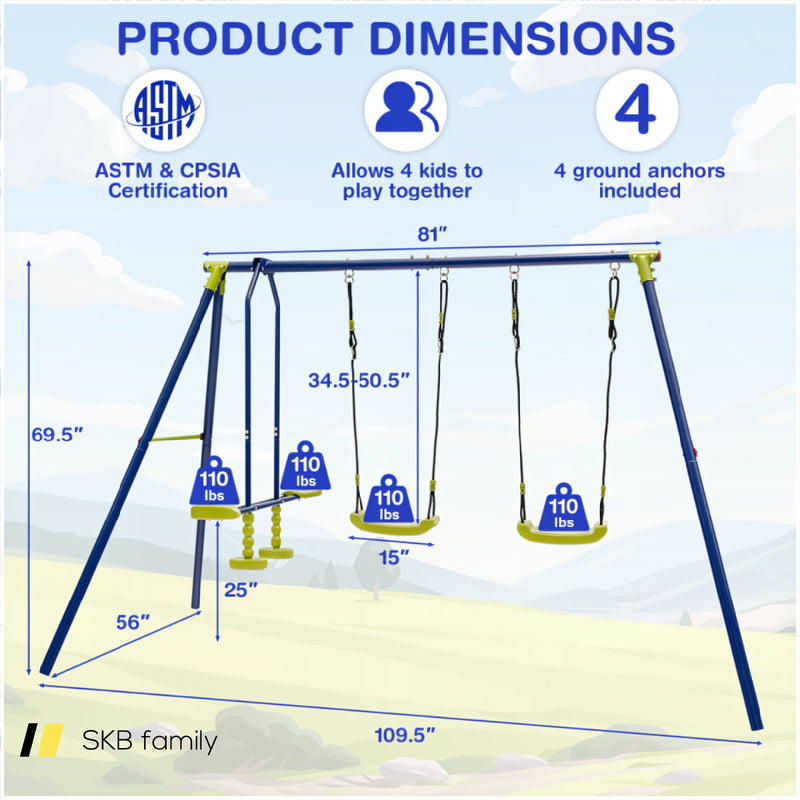 440 Pounds Kids Swing Set With Two Swings And One Glider 240115-215257