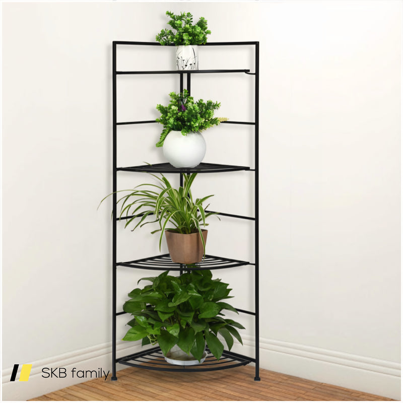 4 Tier Folding Metal Shelf Plant Stand Storage Open Shelf Corner Display Rack 240115-215276