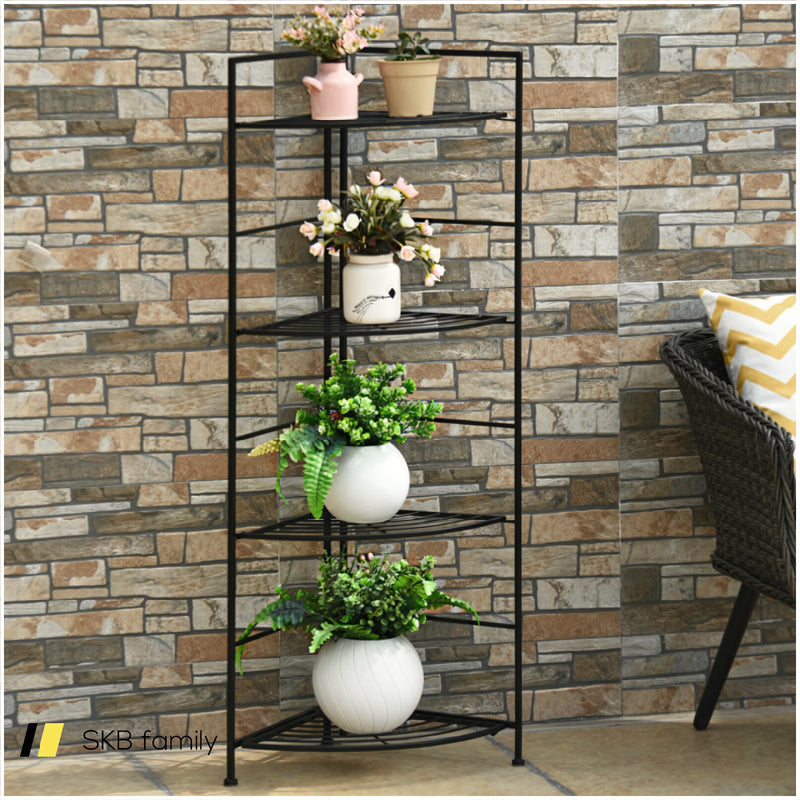 4 Tier Folding Metal Shelf Plant Stand Storage Open Shelf Corner Display Rack 240115-215276