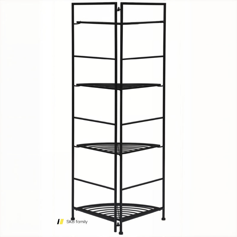 4 Tier Folding Metal Shelf Plant Stand Storage Open Shelf Corner Display Rack 240115-215276