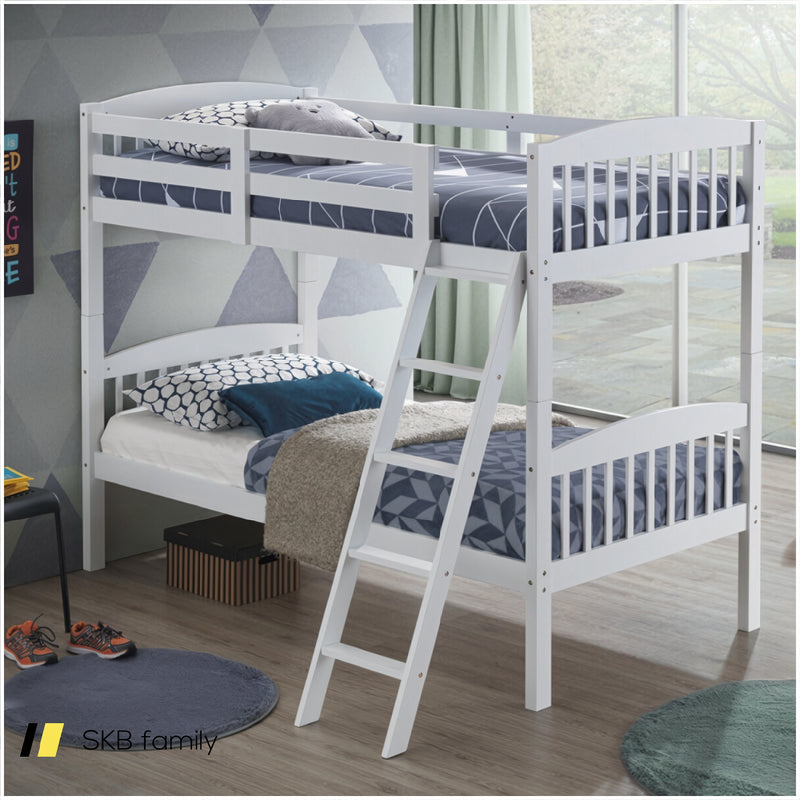 Hardwood Twin Bunk Beds With Inclined Ladder And Safety Guardrails 240115-215283