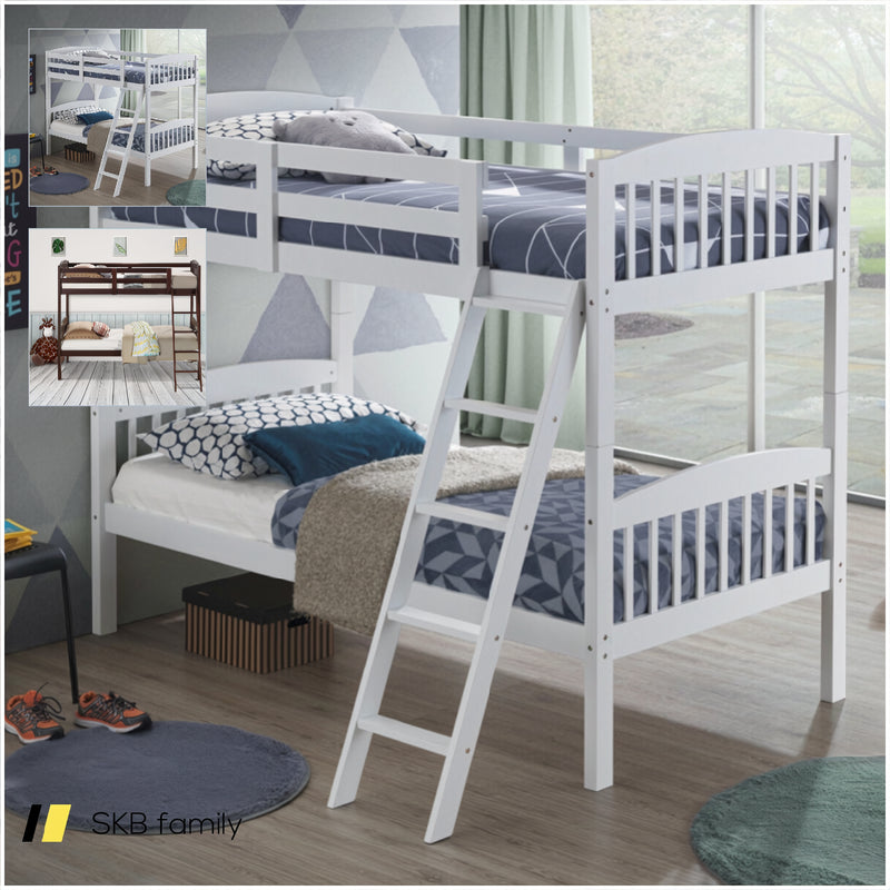 Hardwood Twin Bunk Beds With Inclined Ladder And Safety Guardrails 240115-215283