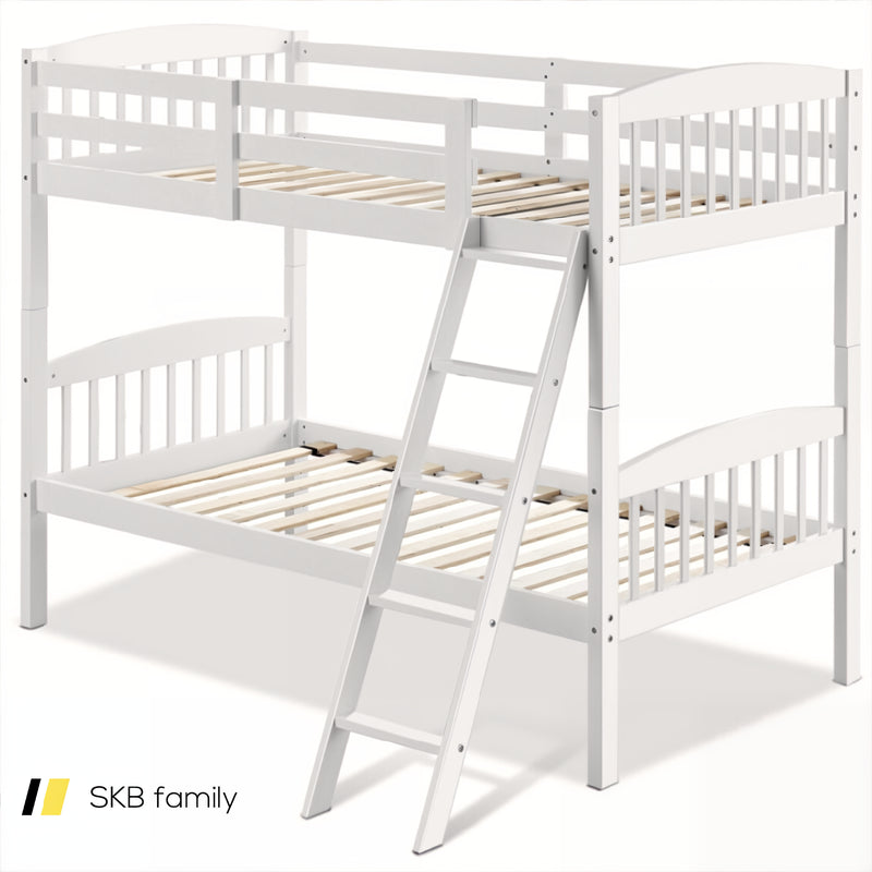 Hardwood Twin Bunk Beds With Inclined Ladder And Safety Guardrails 240115-215283