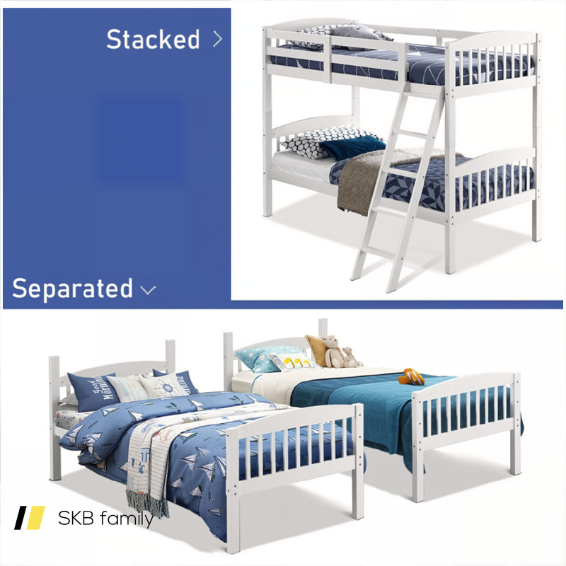 Hardwood Twin Bunk Beds With Inclined Ladder And Safety Guardrails 240115-215283