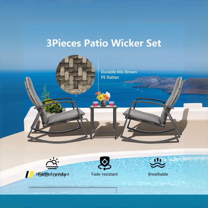 3 Pieces Patio Rattan Rocking Furniture Set 240115-215350