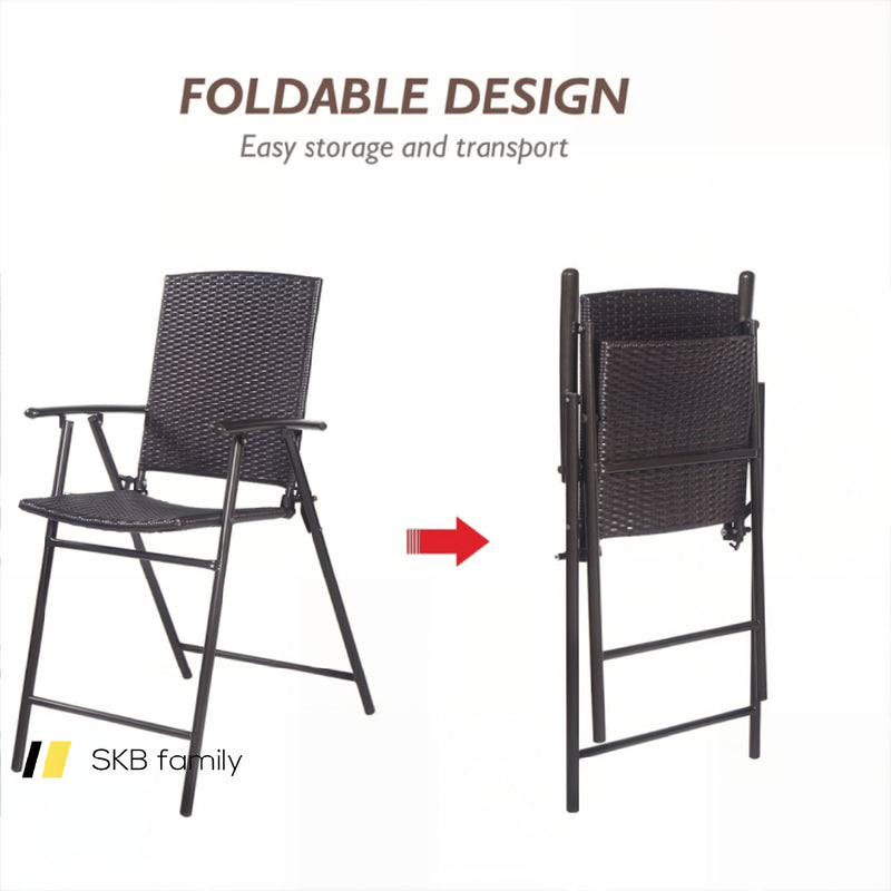 Set Of 4 Folding Rattan Bar Chairs With Footrests And Armrests For Outdoors And Indoors 240115-215353