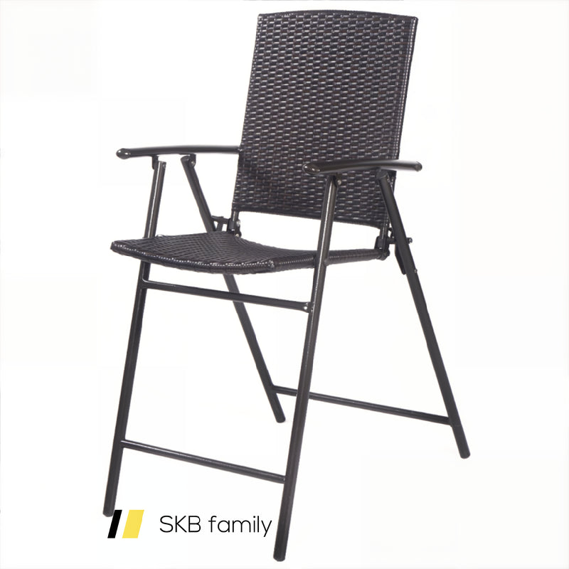 Set Of 4 Folding Rattan Bar Chairs With Footrests And Armrests For Outdoors And Indoors 240115-215353