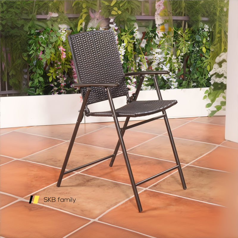 Set Of 4 Folding Rattan Bar Chairs With Footrests And Armrests For Outdoors And Indoors 240115-215353