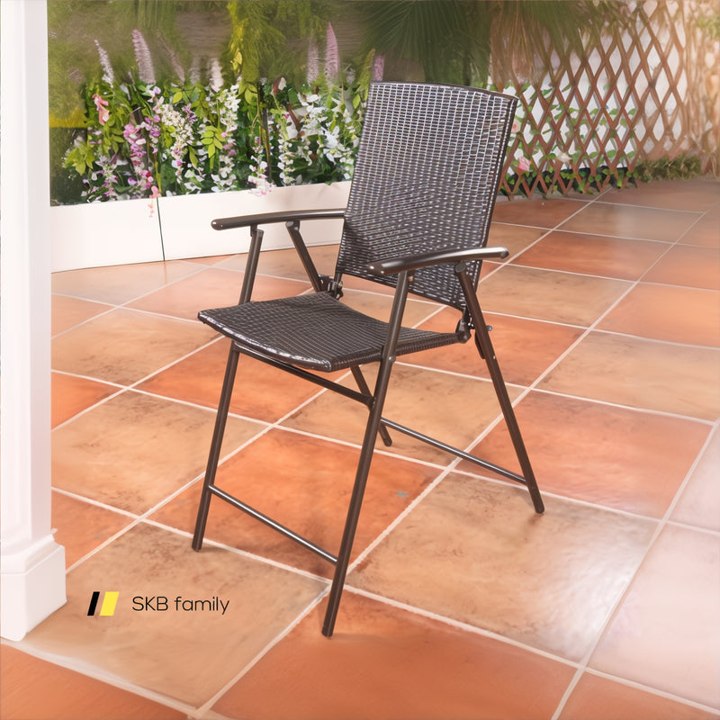 Set Of 4 Folding Rattan Bar Chairs With Footrests And Armrests For Outdoors And Indoors 240115-215353